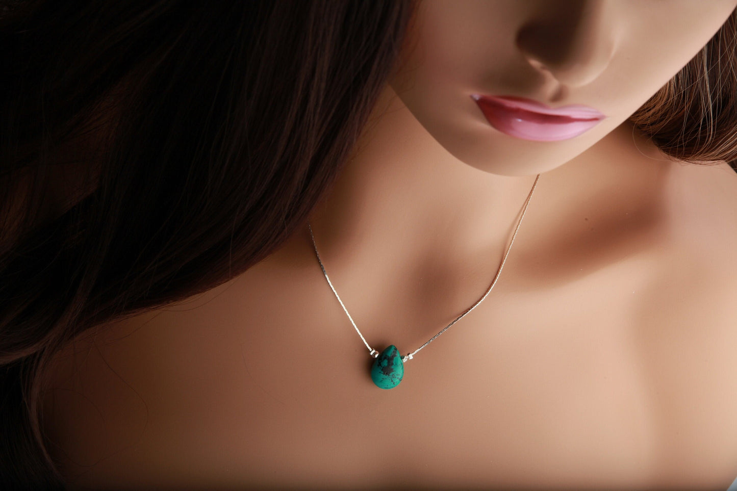 Natural Tibetan Turquoise Pear drop Hand-Made Choker 16.5&quot; Necklace Extended to19&quot;