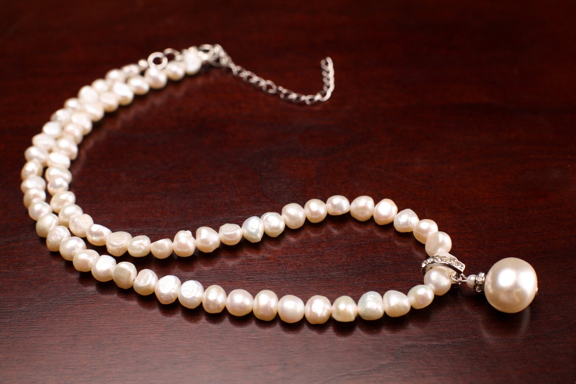 Natural Freshwater Pearl freeform oval with South SeaShell Pearl 12x15mm CZ Pendant Necklace plus 2" Extender, Bridal , party , elegant gift