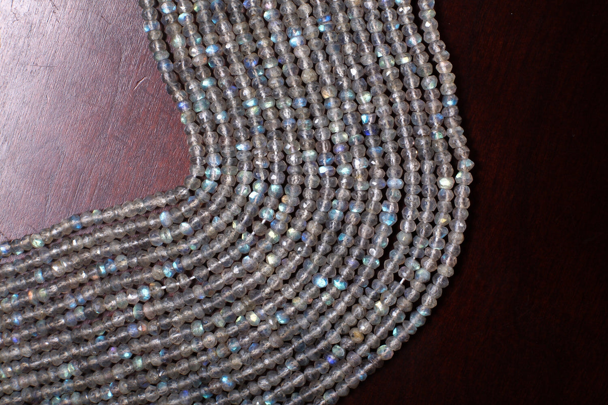 labradorite Rondelle 4-4.5mm faceted Natural Micro Faceted Blue Flash Labradorite Gemstone Jewelry Making DIY Beads 13" Strand