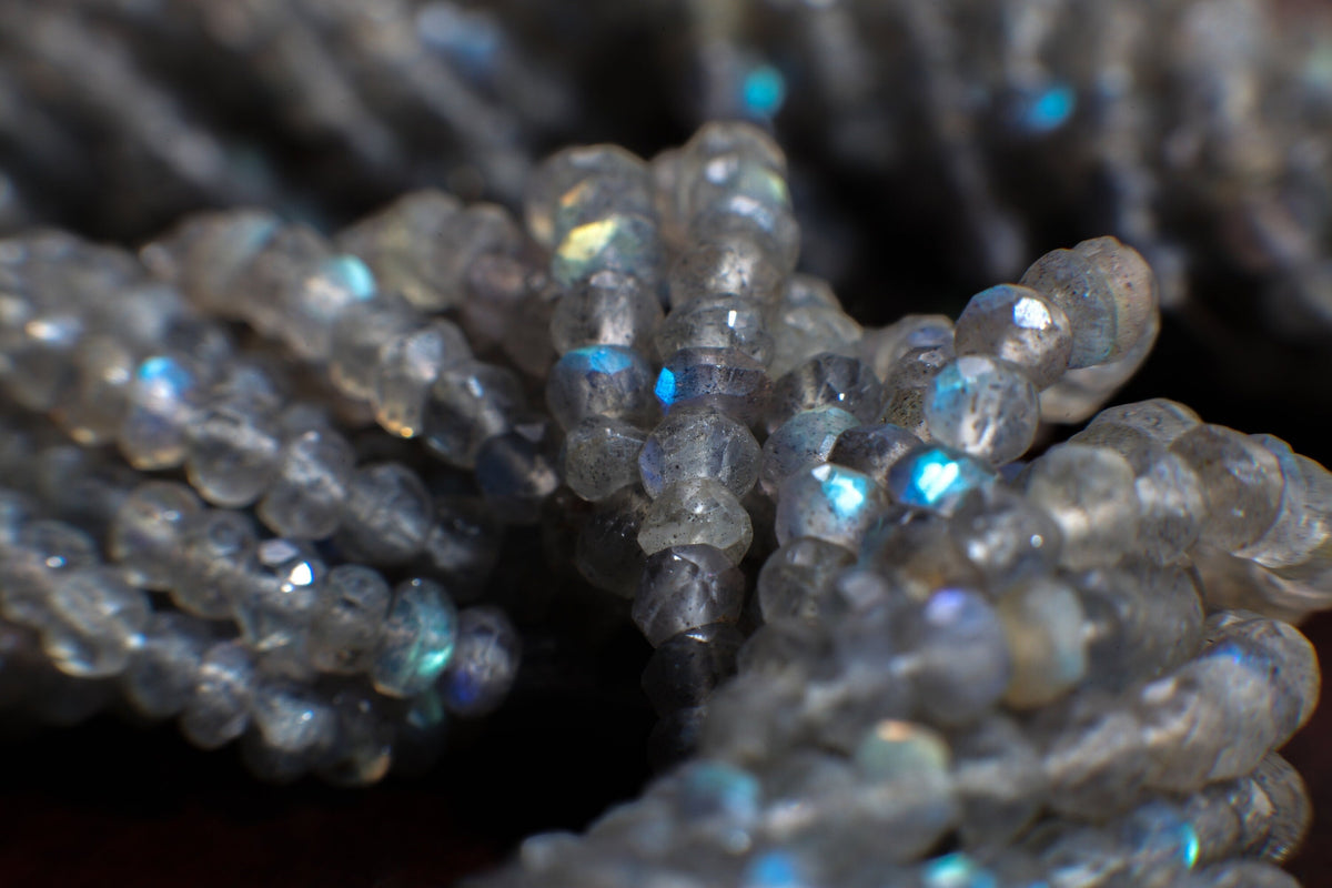 labradorite Rondelle 4-4.5mm faceted Natural Micro Faceted Blue Flash Labradorite Gemstone Jewelry Making DIY Beads 13" Strand
