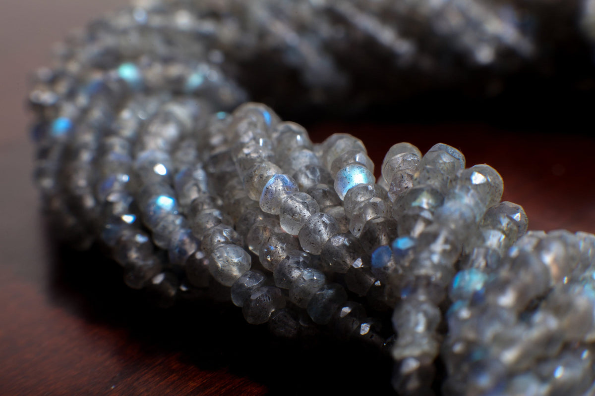 labradorite Rondelle 4-4.5mm faceted Natural Micro Faceted Blue Flash Labradorite Gemstone Jewelry Making DIY Beads 13" Strand