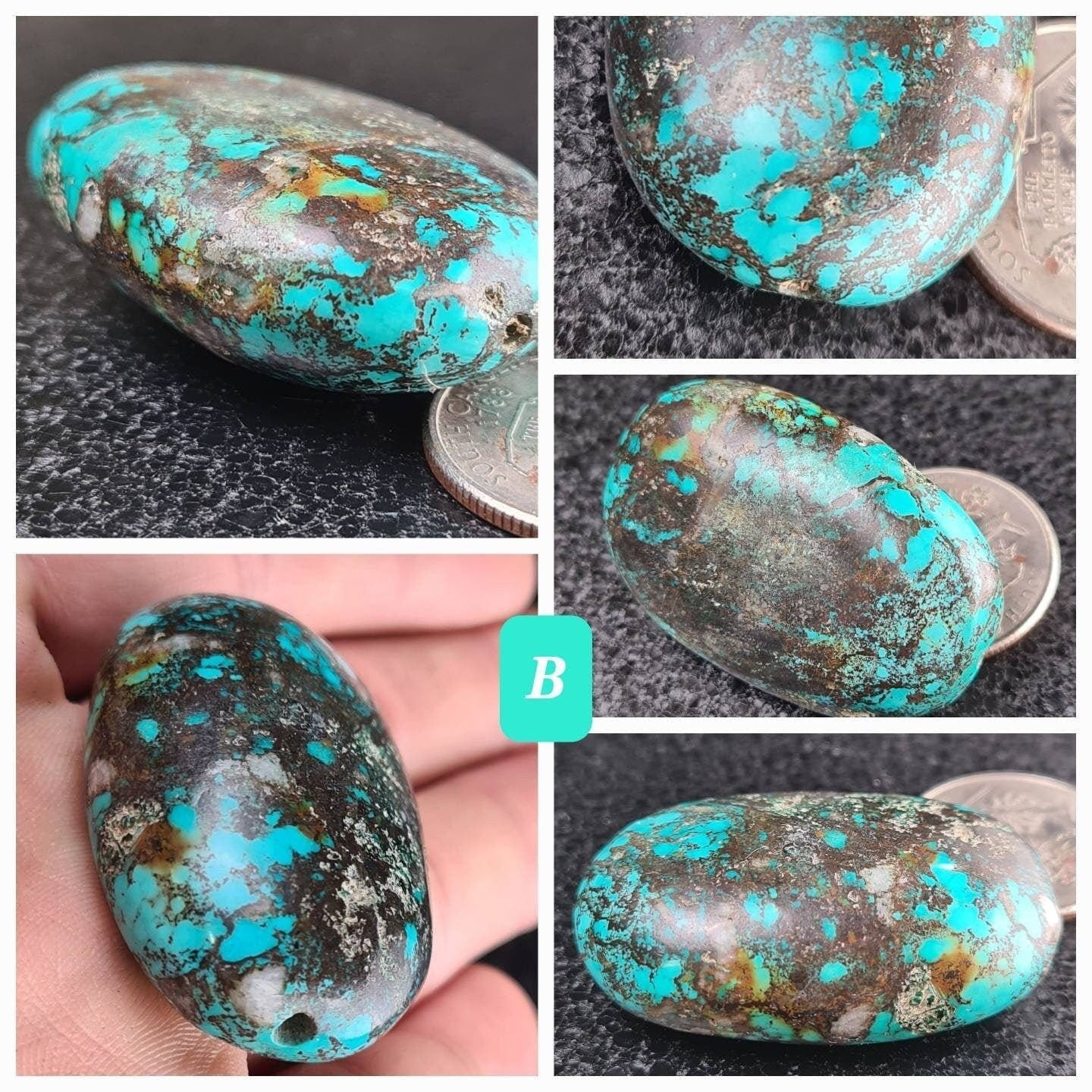 Turquoise Pebble, AAA Tibetan Spiderweb Blue-Greenish Turquoise Pebble ,Rare, Jewelry Focal, Pendant, Palm Stone or Collection Healing Gem