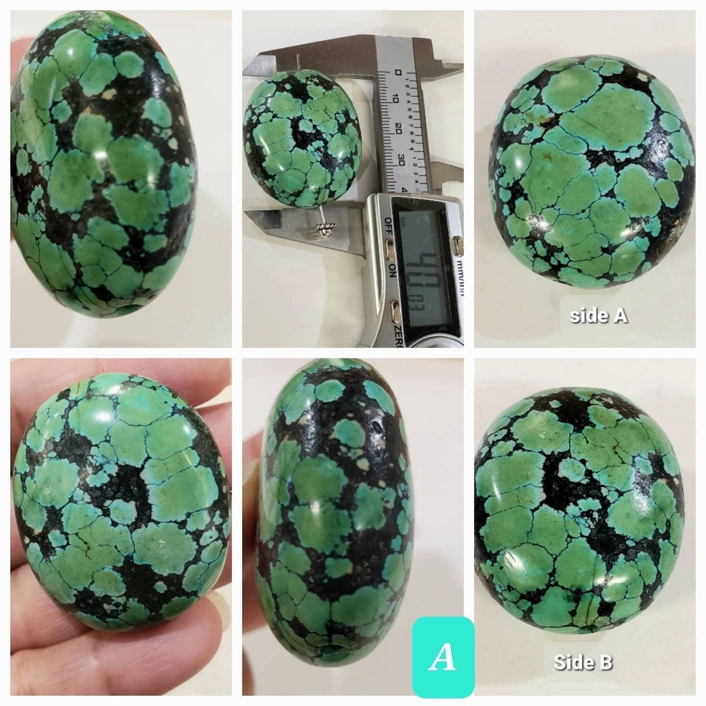Turquoise Pebble, AAA Tibetan Spiderweb Blue-Greenish Turquoise Pebble ,Rare, Jewelry Focal, Pendant, Palm Stone or Collection Healing Gem
