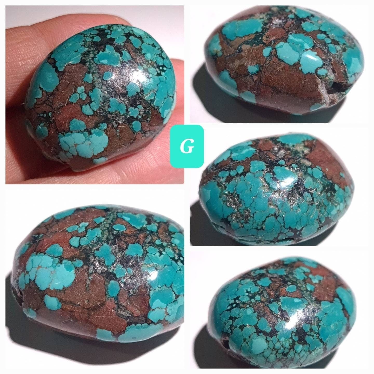 Turquoise Pebble, AAA Tibetan Spiderweb Blue-Greenish Turquoise Pebble ,Rare, Jewelry Focal, Pendant, Palm Stone or Collection Healing Gem
