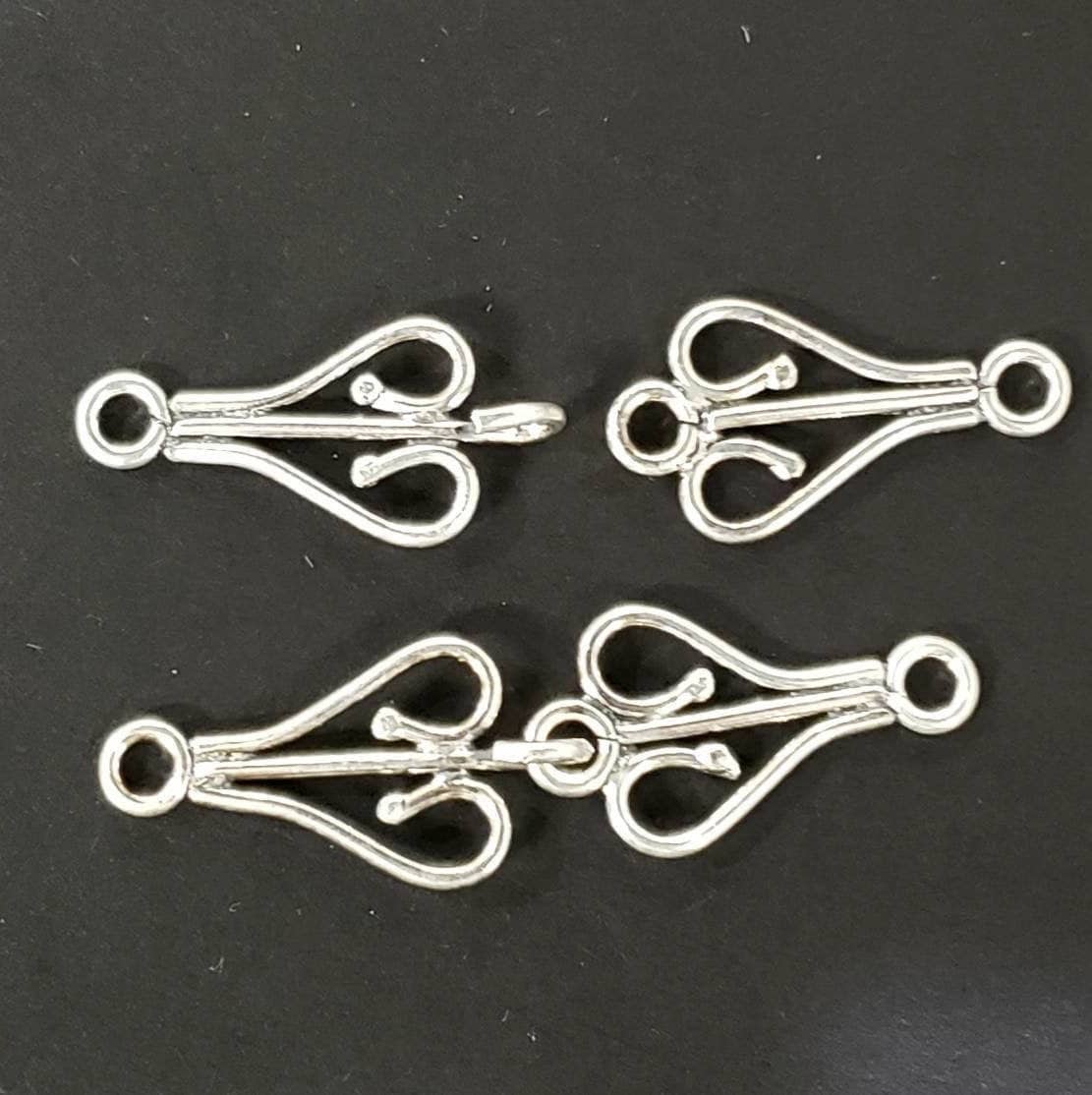 2 Sets 925 Sterling Silver Bali Hook and Eye Clasp. Jewelry Making, 25mm Hook & 25mm Eye