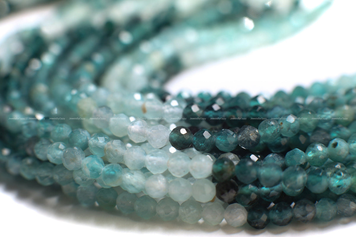 Natural Grandidierite 2mm Faceted Micro Diamond Cut Multi Shaded Round bead, rare, AAA quality,1/2 strand or 12.5" full Strand strand