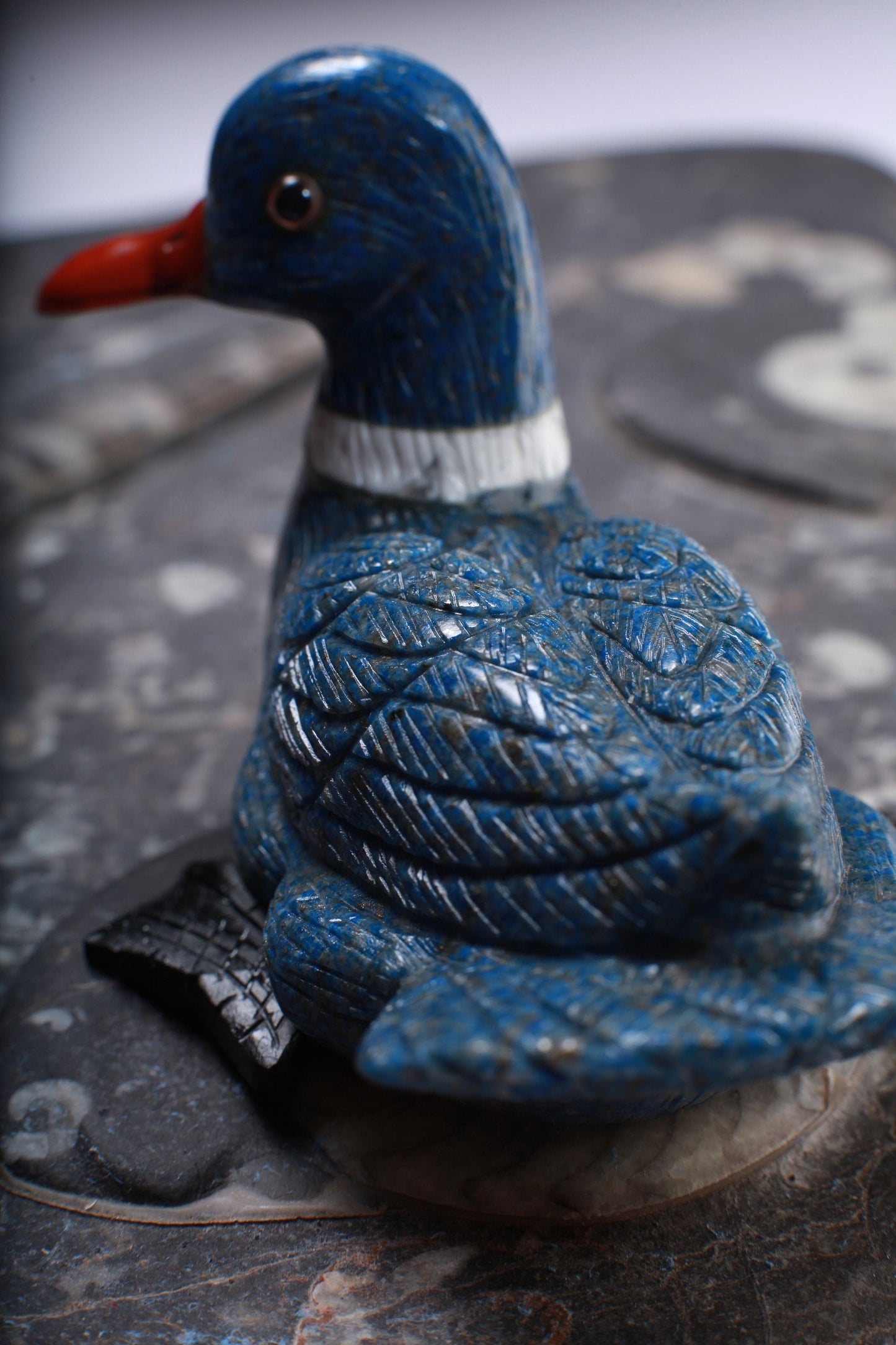 Natural Lapis Lazuli & Red Jasper, White Howlite Duck Carving Realistic Figurine Energy Healing, Home Decor