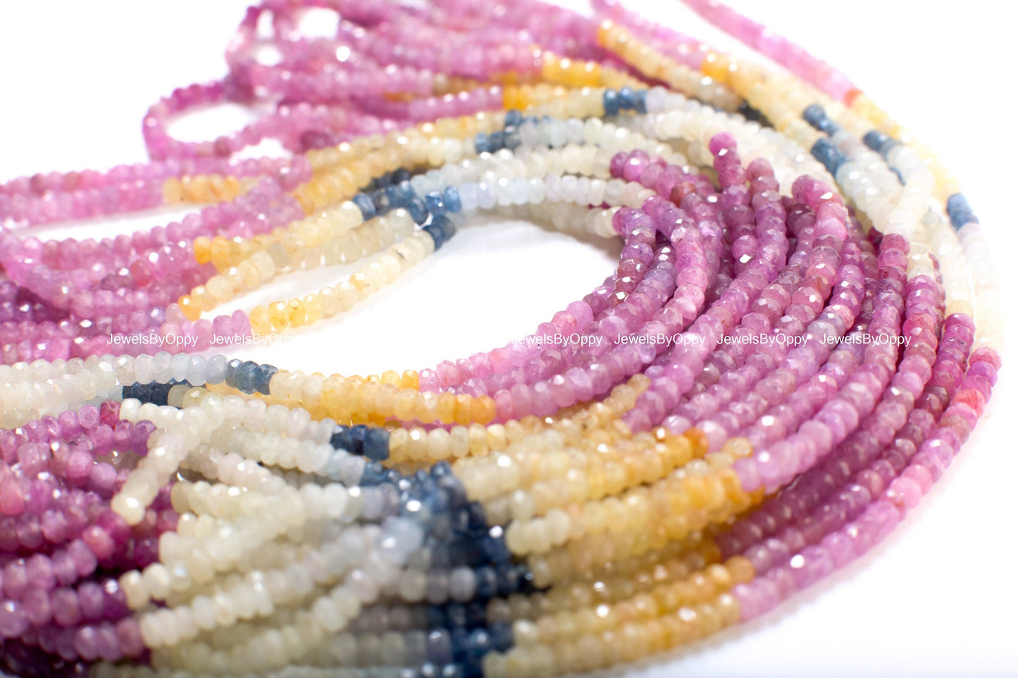 Multi Sapphire Rondelle, Natural 3-3.5mm Shaded Faceted Roundel Gemstone Jewelry Beads in 4&quot;/7.5&quot;/15&quot; Strand