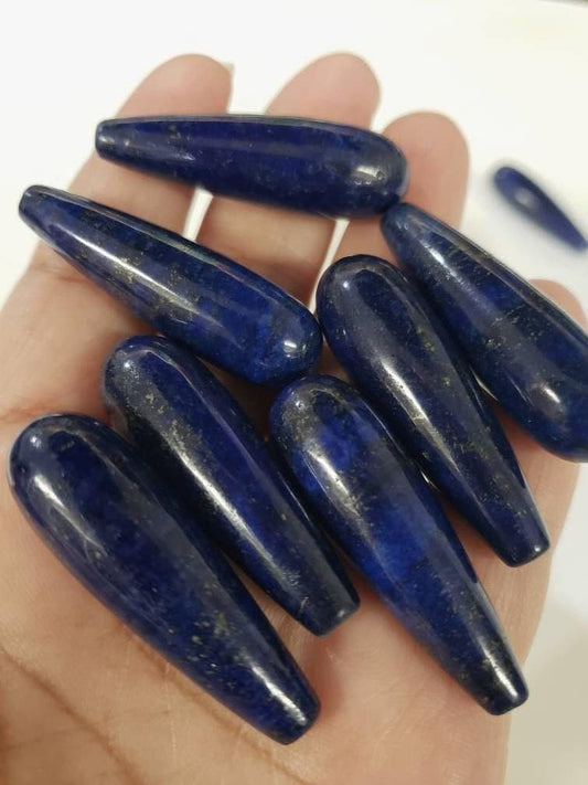 Genuine Lapis Lazuli AA heavy weight 10x39mm long tear drop bead for earrings or pendant making bead, top to bottom drilled.