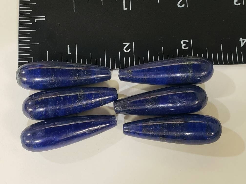 Genuine Lapis Lazuli AA heavy weight 10x39mm long tear drop bead for earrings or pendant making bead, top to bottom drilled.