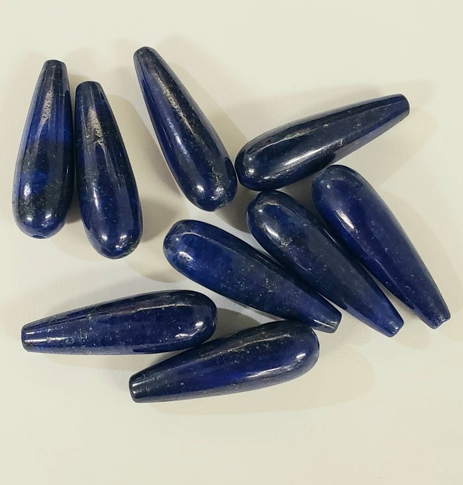 Genuine Lapis Lazuli AA heavy weight 10x39mm long tear drop bead for earrings or pendant making bead, top to bottom drilled.