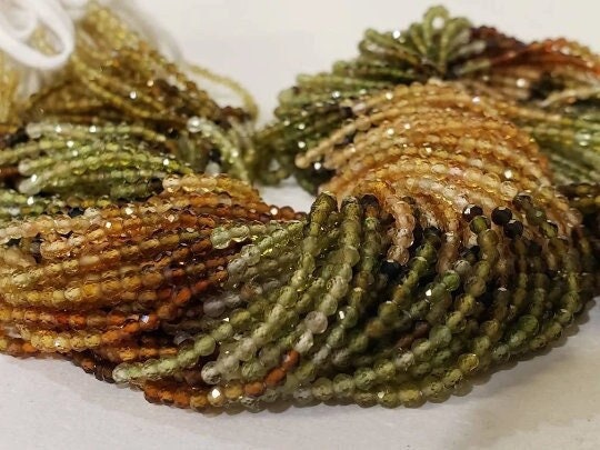 Natural Petro Tourmaline 2mm Round Faceted Micro Diamond Cut Multi Shaded 12.75" Strand, AAA High Quality Jewelry Making Beads