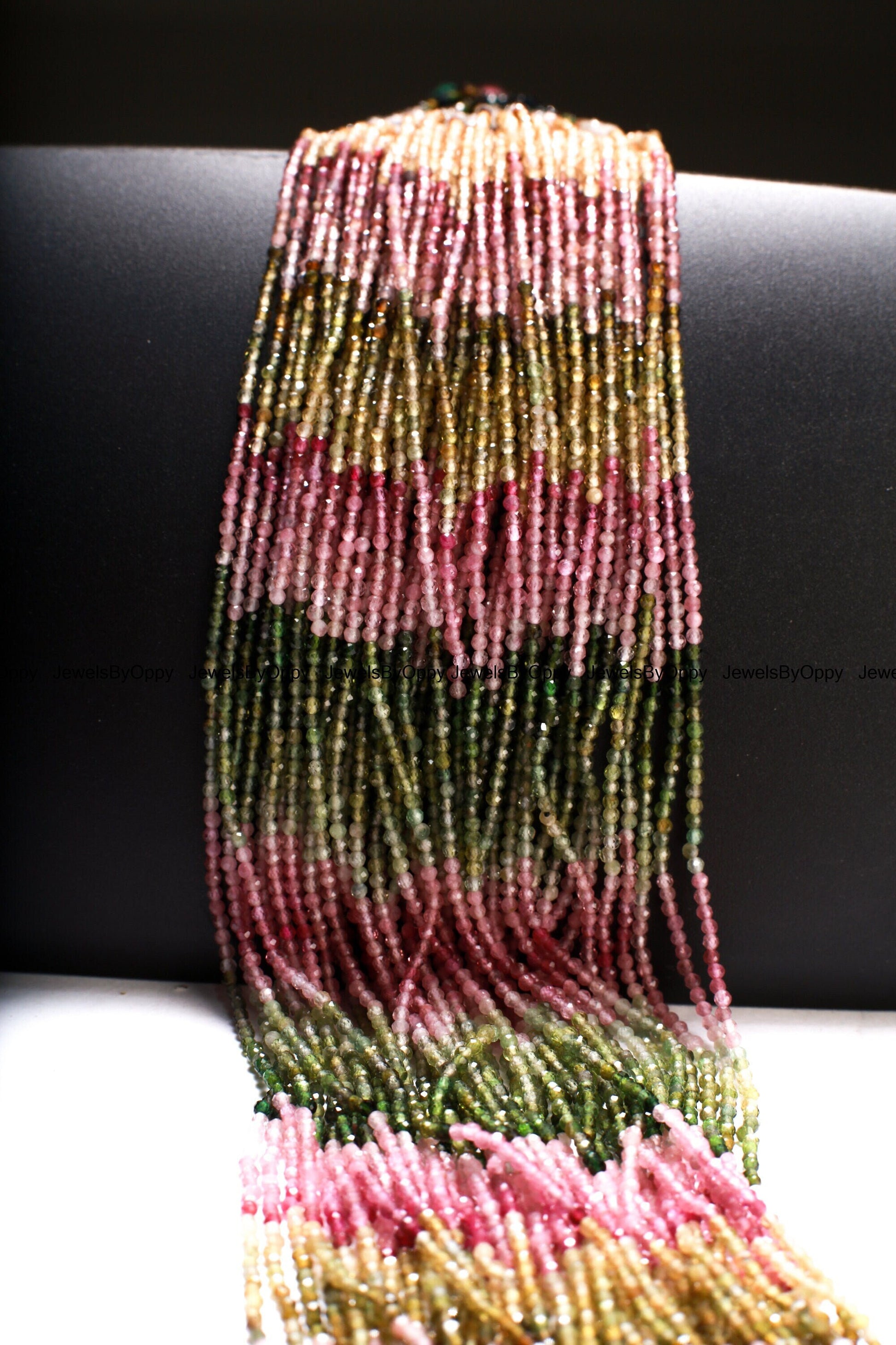 Natural Watermelon Tourmaline 2mm Faceted Micro Diamond Cut multi shaded Round 12”Strand