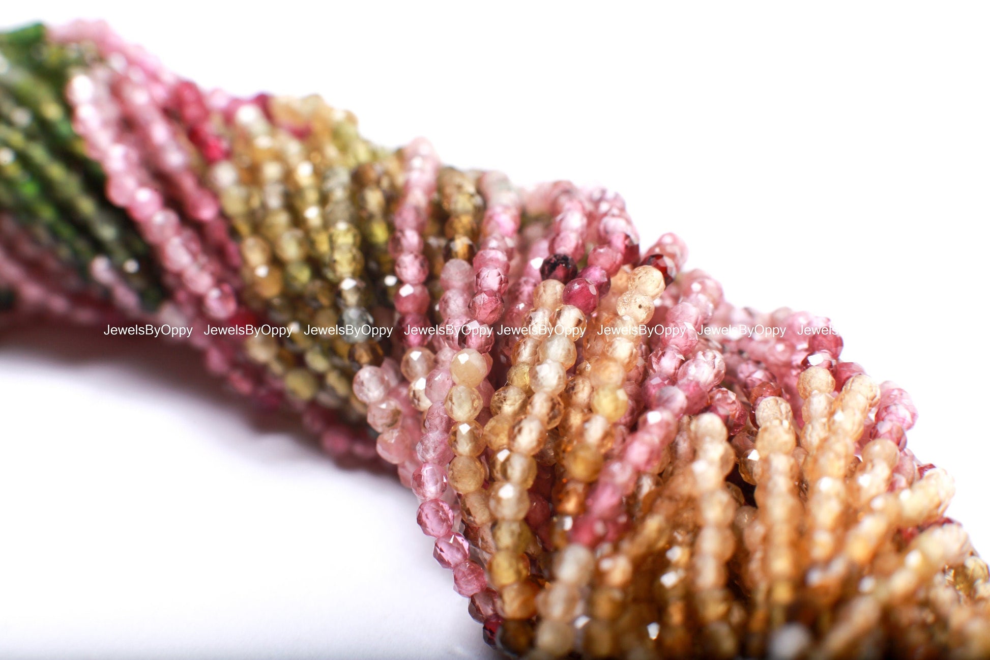 Natural Watermelon Tourmaline 2mm Faceted Micro Diamond Cut multi shaded Round 12”Strand