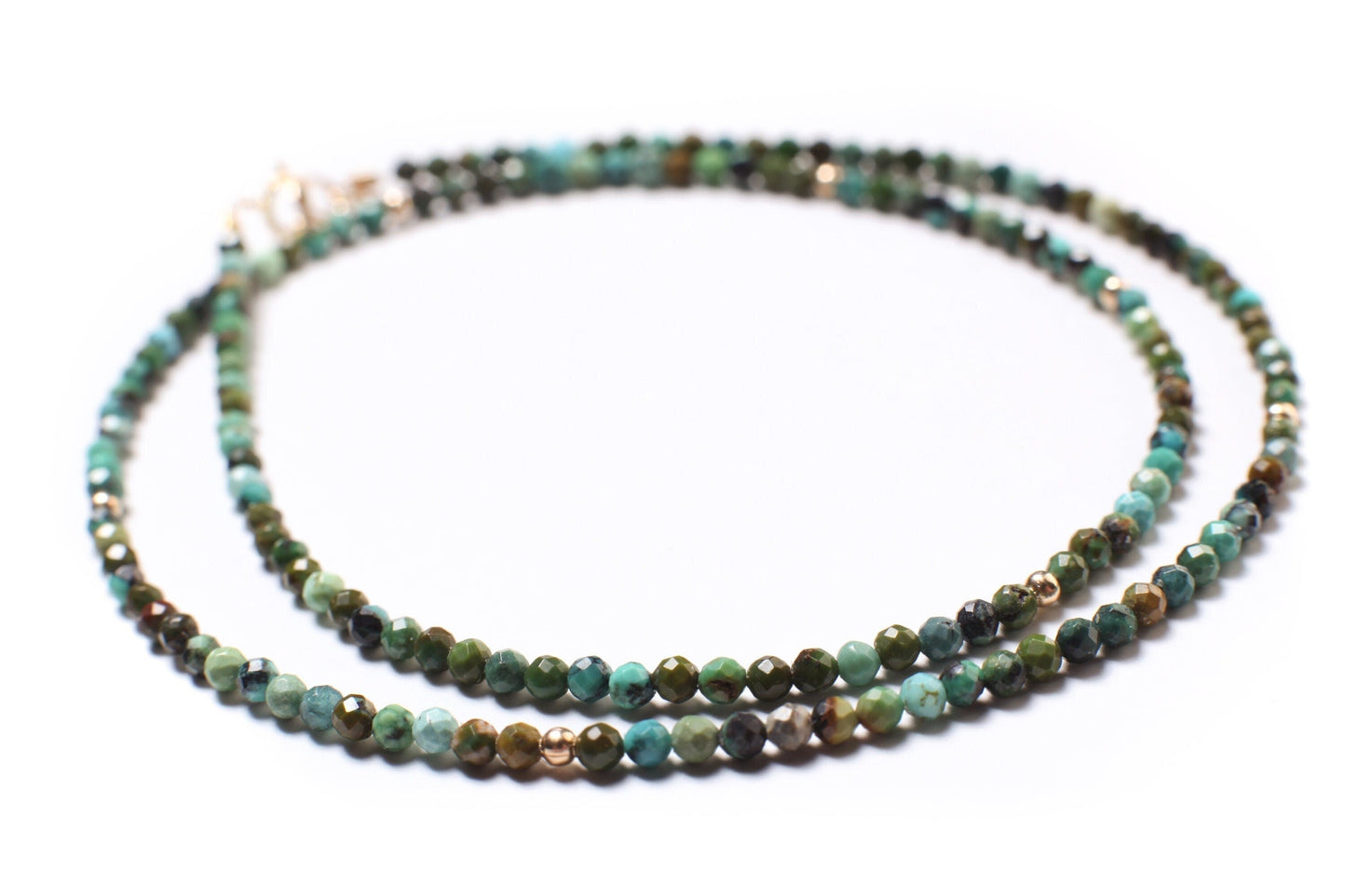 African Turquoise 2mm Faceted Round with 14k Gold Filled Spacer and Clasp Dainty Choker Layering Elegant Necklace, December Birthstone Gift