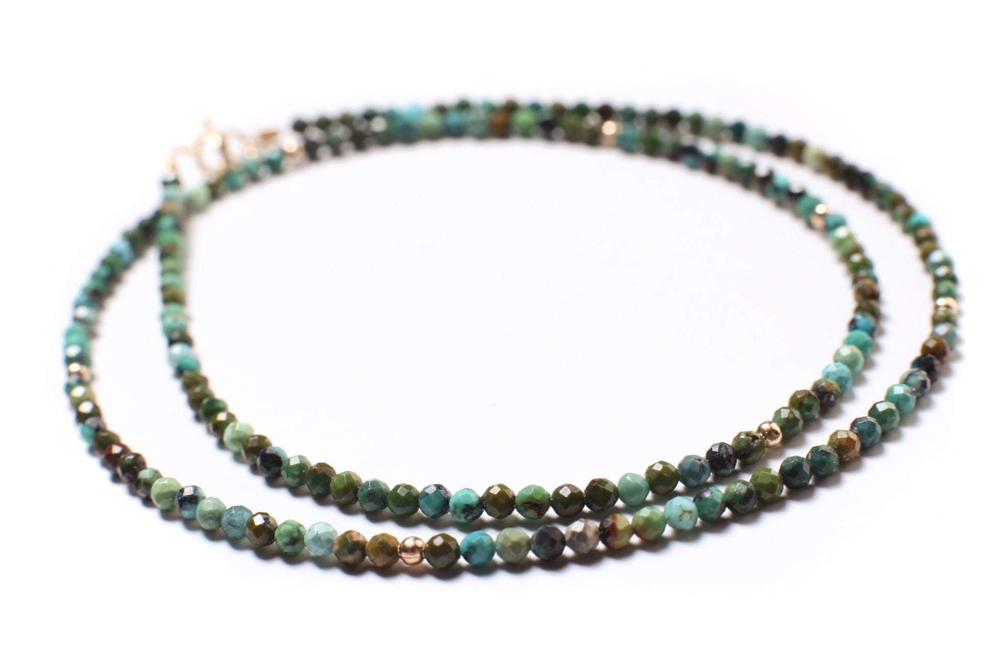 African Turquoise 2mm Faceted Round with 14k Gold Filled Spacer and Clasp Dainty Choker Layering Elegant Necklace, December Birthstone Gift