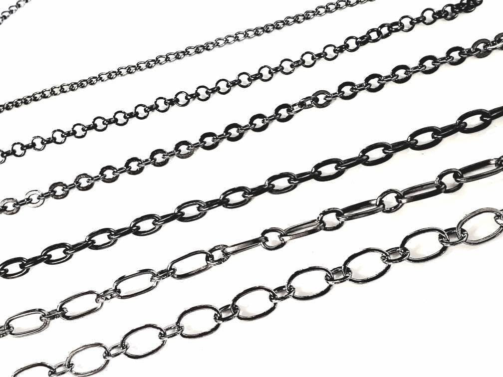 3 feet gunmetal black chain for jewelry making supplies,curb,rolo,flat cable,long cable,rectangle link, oval link chain,sell by 1 yard, 36&quot;