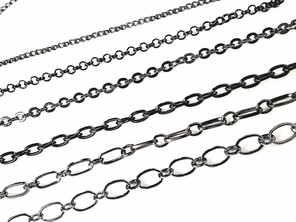 3 feet gunmetal black chain for jewelry making supplies,curb,rolo,flat cable,long cable,rectangle link, oval link chain,sell by 1 yard, 36"