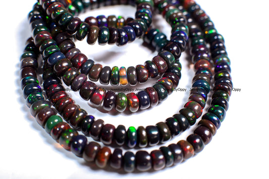 Black Ethiopian Opal Smooth Rondelle 4.5-5mm, Jewelry Making Bracelet, Necklace, Natural, High Quality Gemstone Beads 3", 7", 15" strand