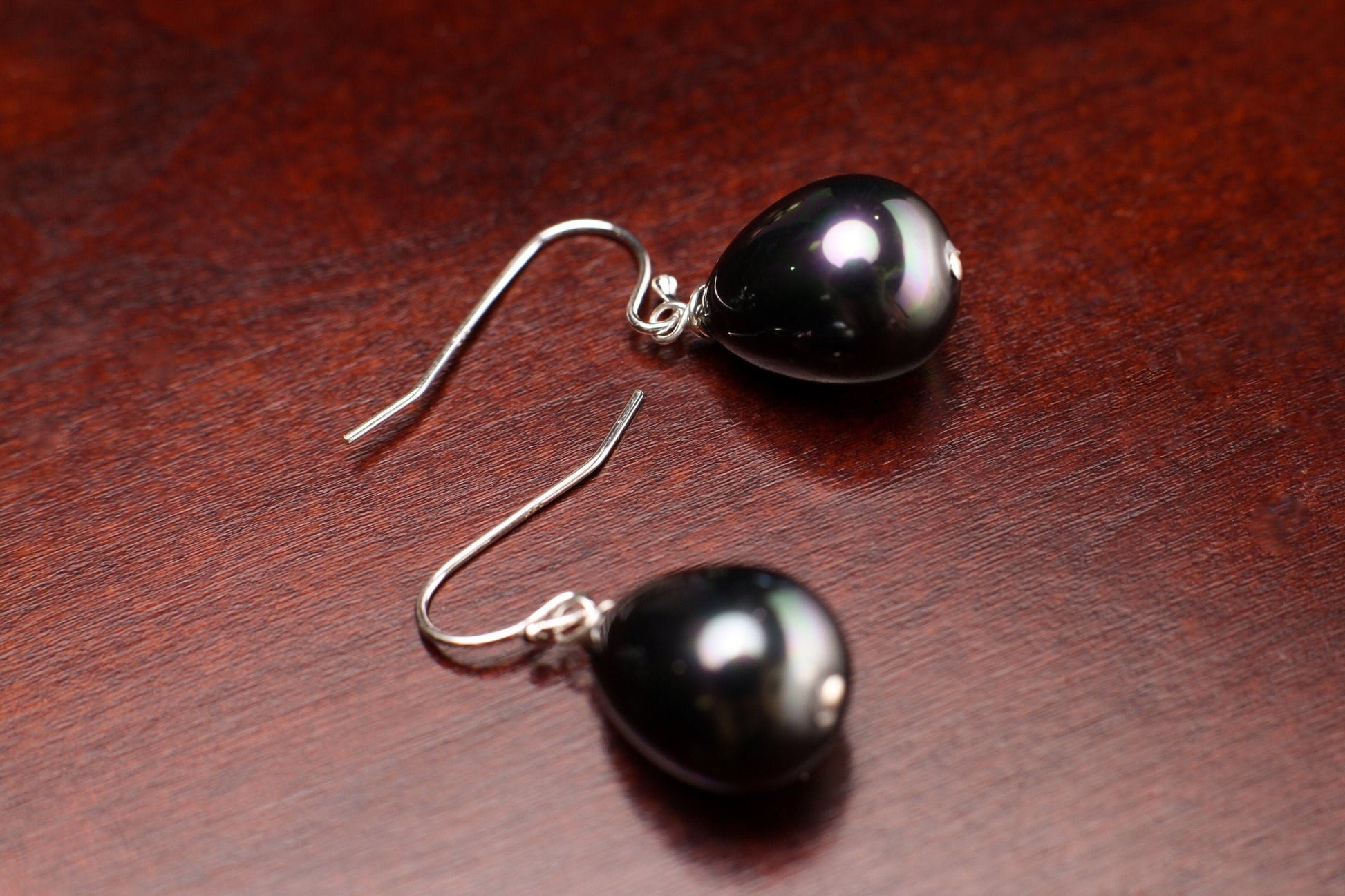 South Sea Shell Pearl 12x15mm Peacock Black High Luster Briolette 925 Sterling Silver, 14k Gold Filled Leverback Earrings, Elegant ,Bridal