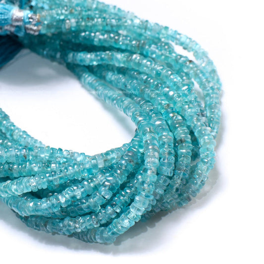 Neon Blue Apatite 3-5mm Heishe tyre Beads, 8&quot; strand for Jewelry Making Natural Apatite Gemstone Beads