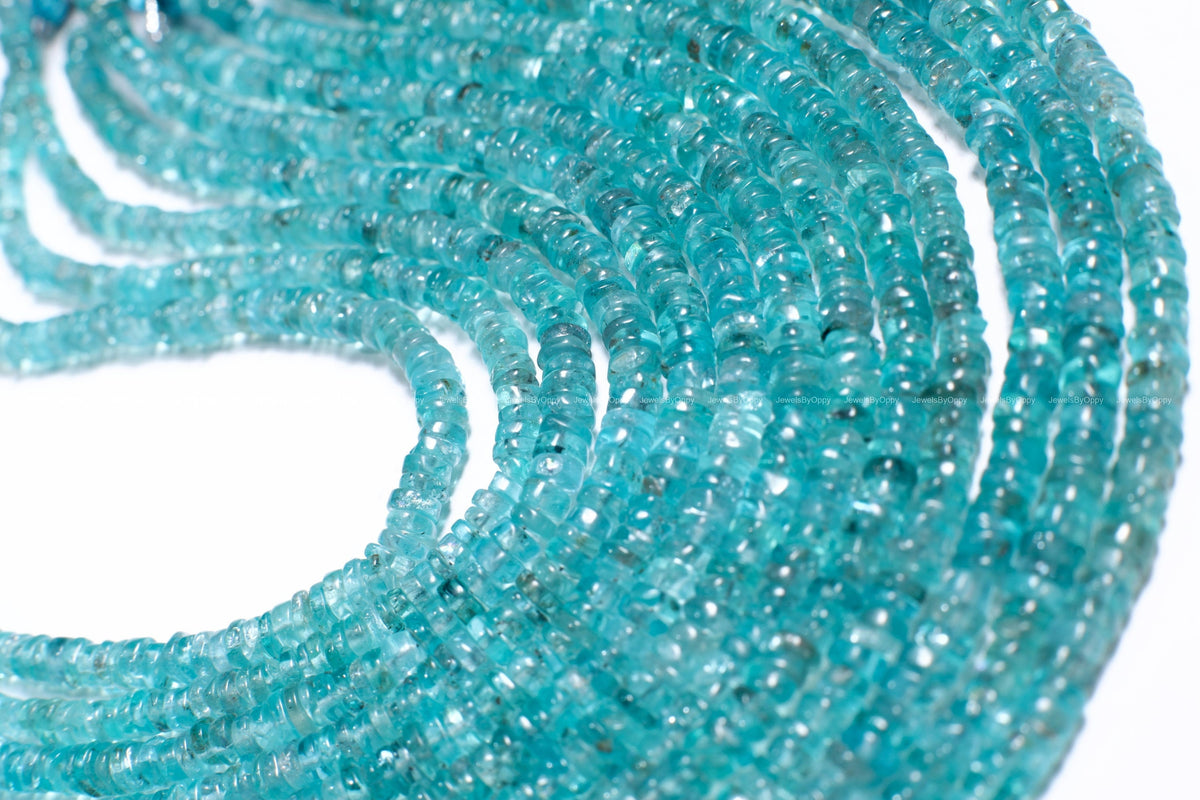Neon Blue Apatite 3-5mm Heishe tyre Beads, 8" strand for Jewelry Making Natural Apatite Gemstone Beads