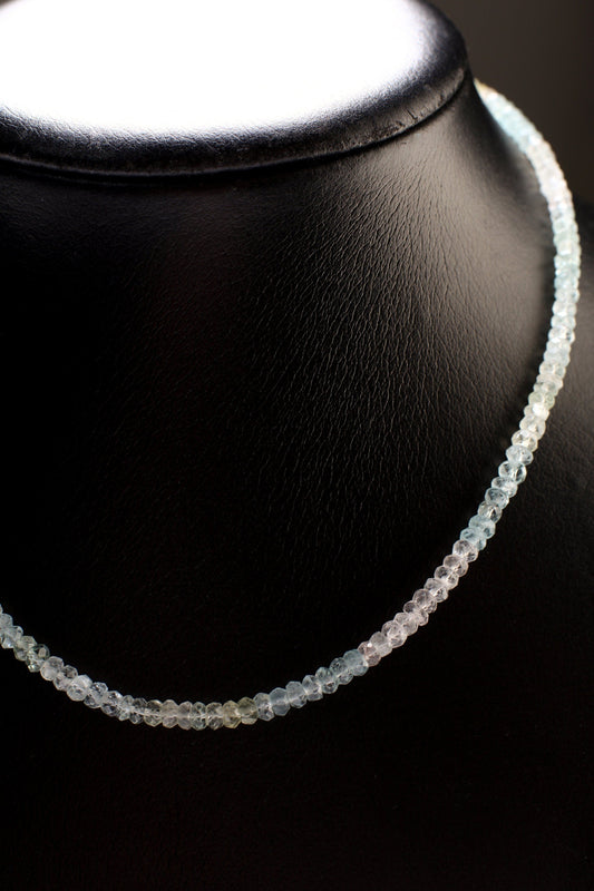 Multi Aquamarine Necklace, Natural Shaded 3.5mm Micro Cut Faceted Aquamarine Roundel Choker Layering Elegant Necklace