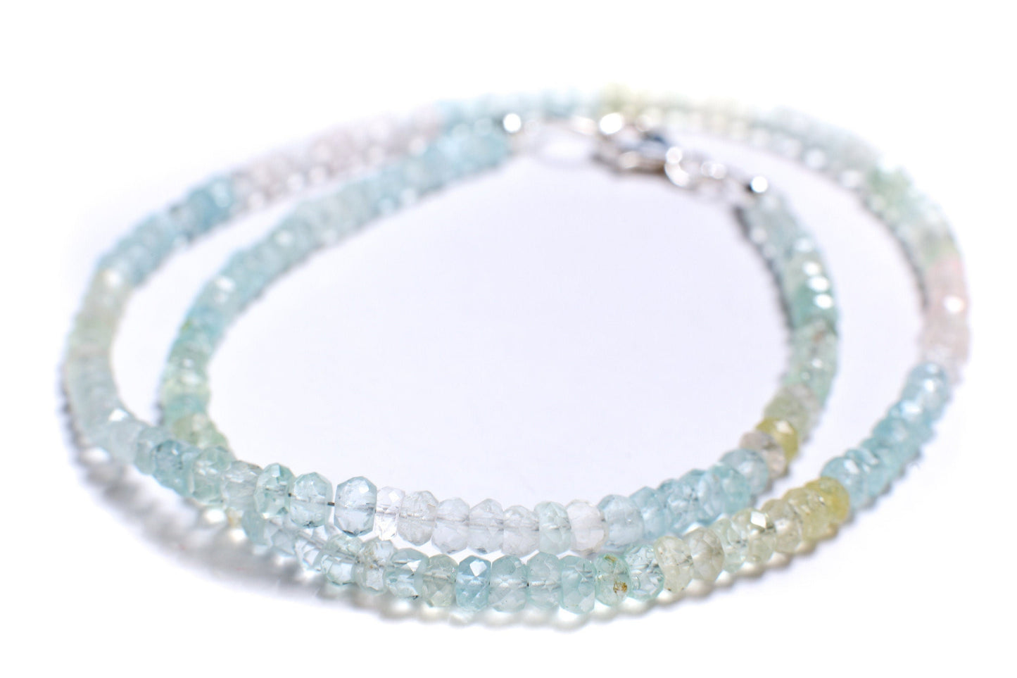 Multi Aquamarine Necklace, Natural Shaded 3.5mm Micro Cut Faceted Aquamarine Roundel Choker Layering Elegant Necklace