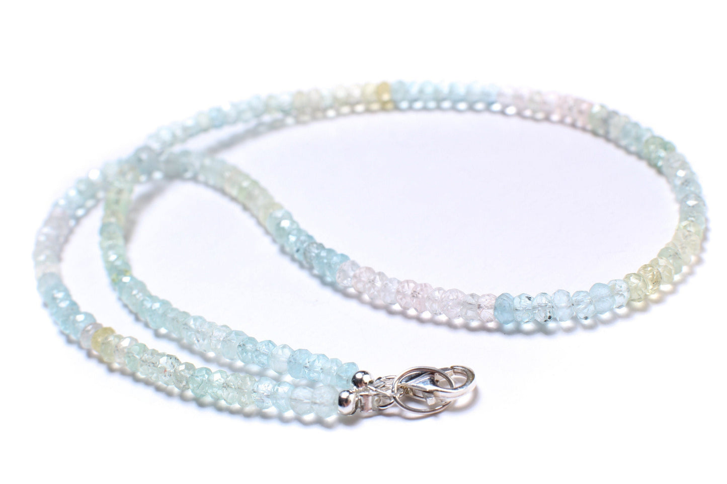 Multi Aquamarine Necklace, Natural Shaded 3.5mm Micro Cut Faceted Aquamarine Roundel Choker Layering Elegant Necklace