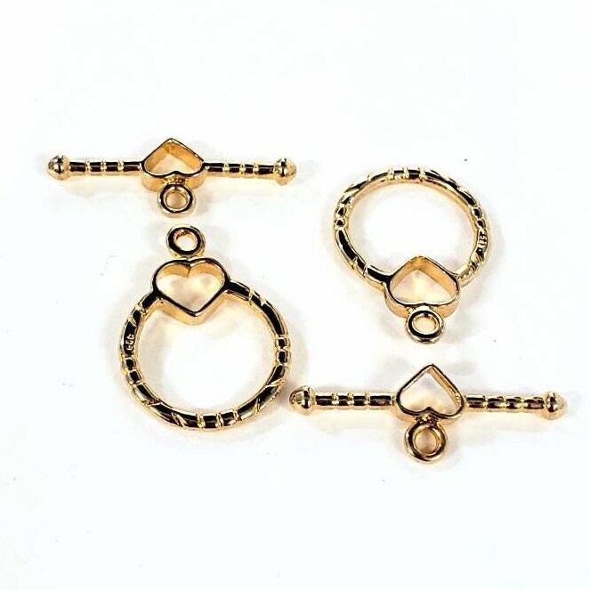 18k Gold Vermeil 925 Sterling Silver heart toggle clasp .1Set
