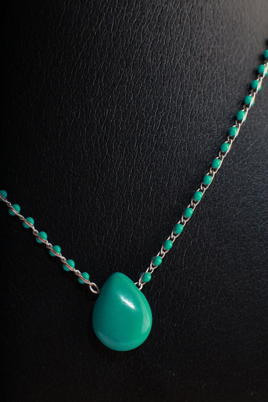 Turquoise Teardrop Hand-Made Choker, Minimalist, Boho 16&quot; Handmade Necklace. Available from 14&quot;-24&quot;