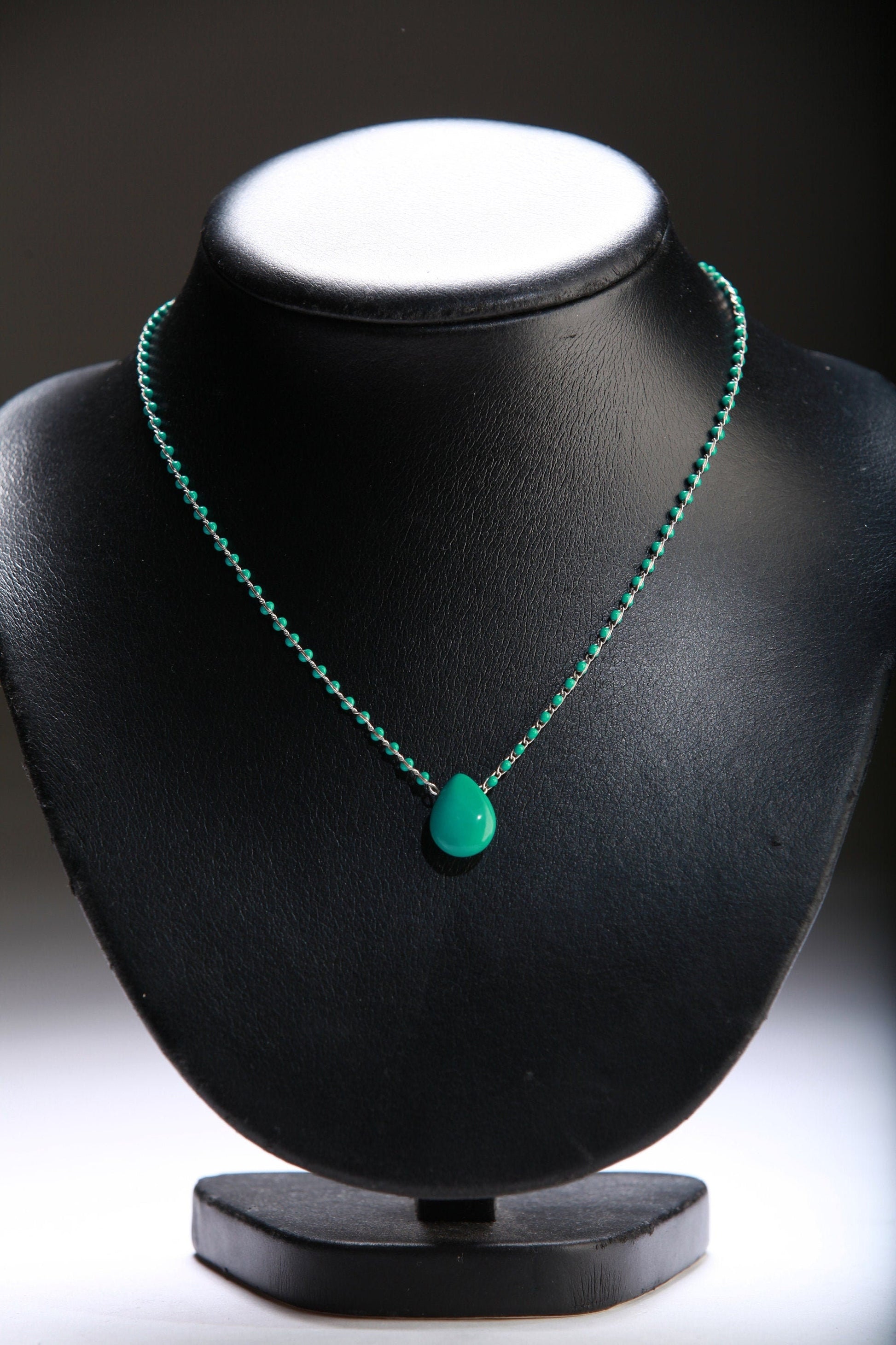 Turquoise Teardrop Hand-Made Choker, Minimalist, Boho 16" Handmade Necklace. Available from 14"-24"
