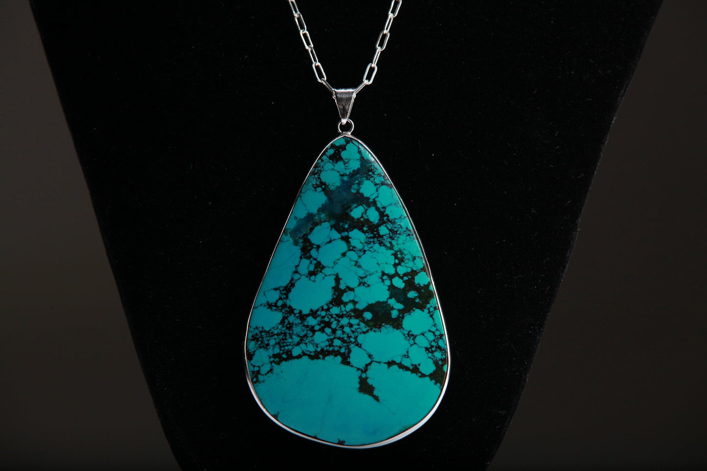 Genuine AAA Tibetan Spiderweb Turquoise Cab Gemstone 925 Sterling Silver Bezel Pendant Vintage Jewelry, Option: 925 Silver Chain,77x50mm 27g
