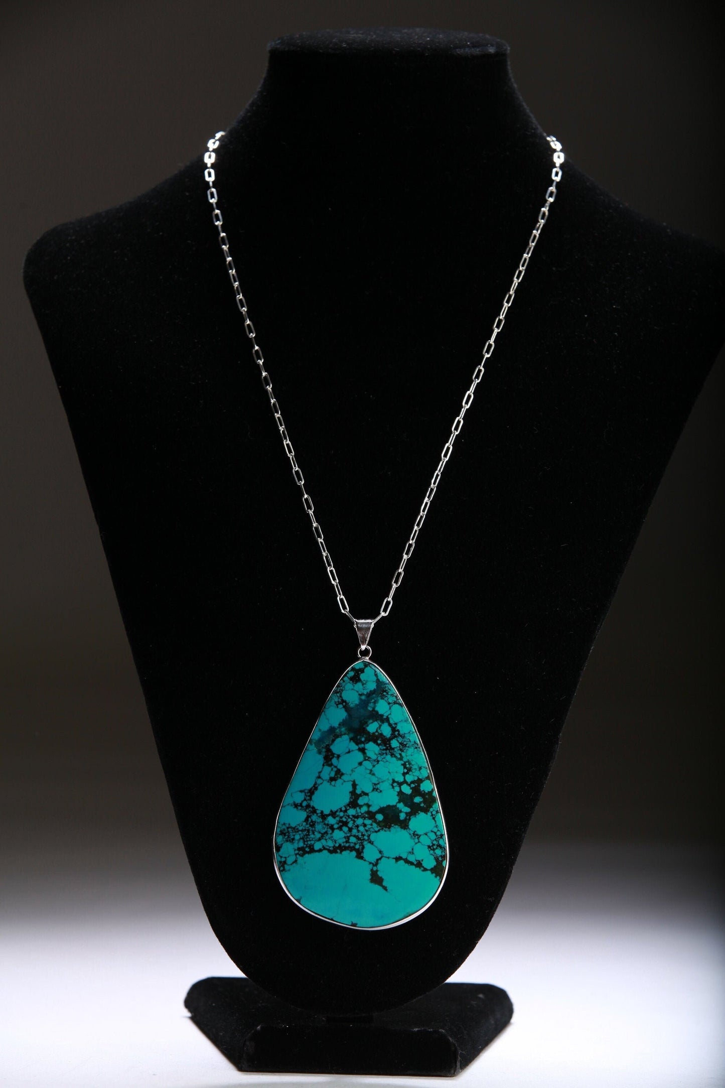 Genuine AAA Tibetan Spiderweb Turquoise Cab Gemstone 925 Sterling Silver Bezel Pendant Vintage Jewelry, Option: 925 Silver Chain,77x50mm 27g