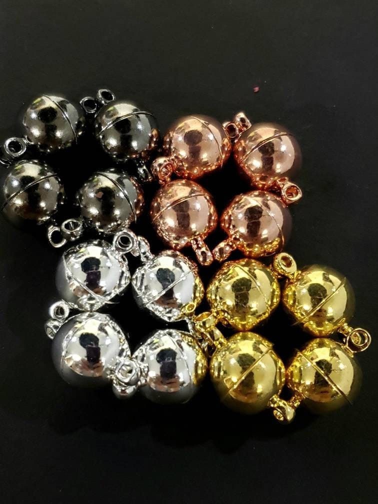 4 sets magnetic clasp 10mm round very strong magnet, silver, gold, black and Rose Gold plated brass, good quality, jewelry making clasp