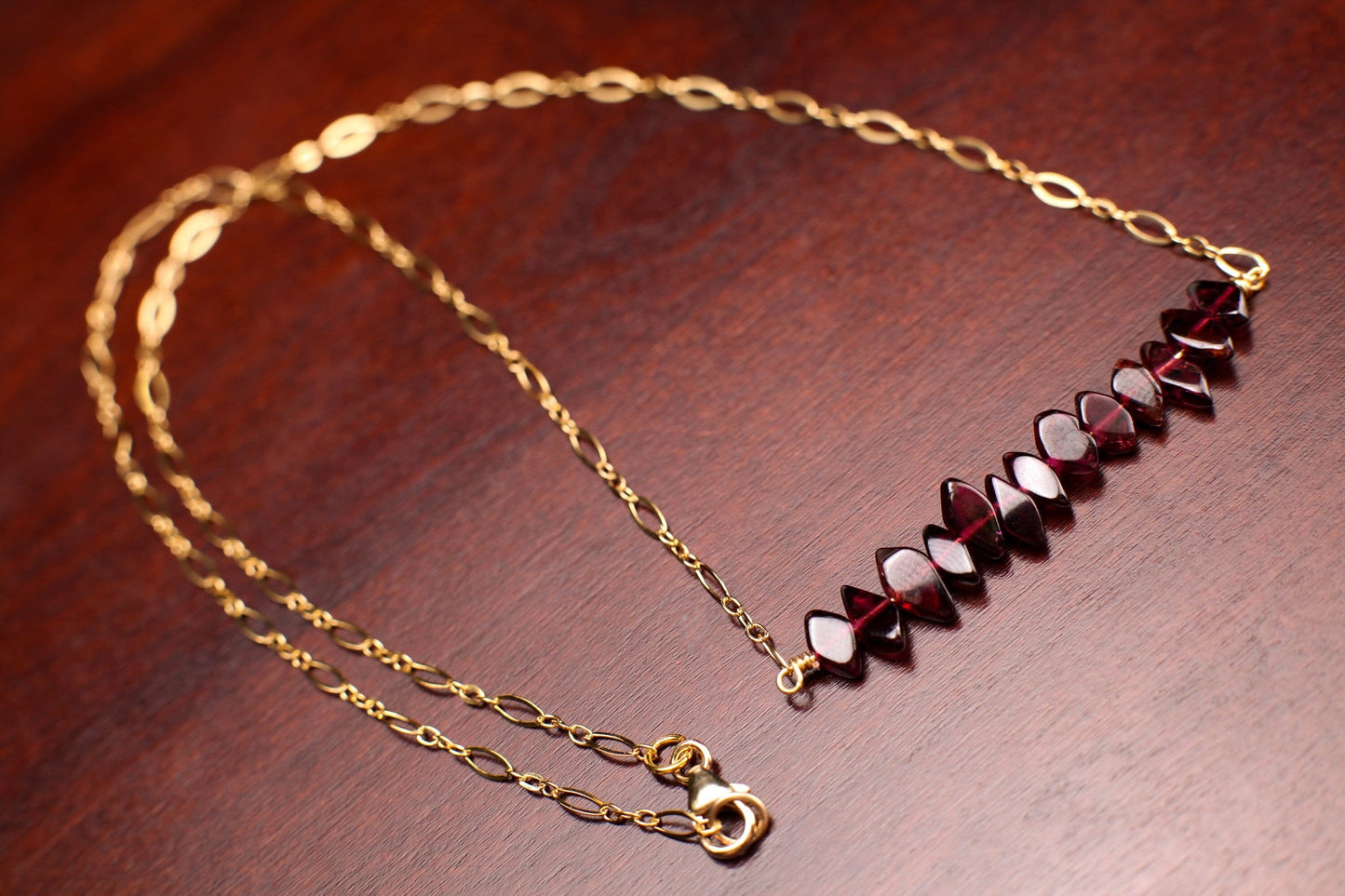 Genuine Garnet 6-9mm Freeform, 14K Gold Filled, 925 Sterling Silver Bar Necklace, Healing Crystal, Chakra, January Birthstone