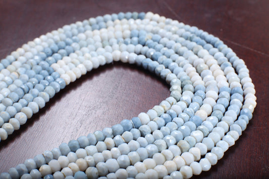 Blue Opal Rondelle, Natural Shaded Peruvian Opal Faceted Roundel 4-5mm Jewelry Making Gemstone Beads 13&quot; Strand, Boulder blue Andean Opal .