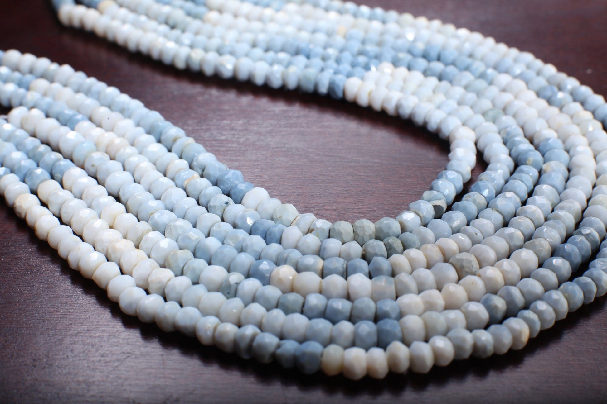 Blue Opal Rondelle, Natural Shaded Peruvian Opal Faceted Roundel 4-5mm Jewelry Making Gemstone Beads 13&quot; Strand, Boulder blue Andean Opal .