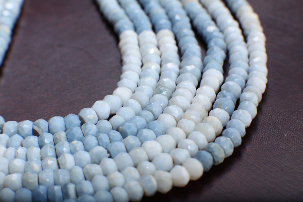 Blue Opal Rondelle, Natural Shaded Peruvian Opal Faceted Roundel 4-5mm Jewelry Making Gemstone Beads 13" Strand, Boulder blue Andean Opal .