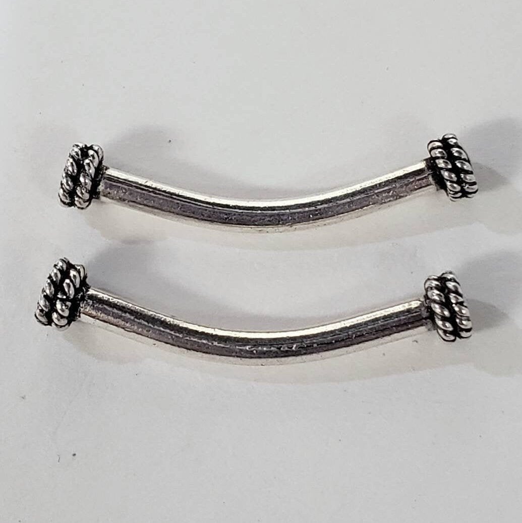 925 sterling silver bali curved tube / pipe 30mm long jewelry making supplies bracelets necklace needs. 2 pcs set.