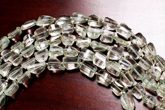 Green Amethyst Raw Free Form Faceted Cut, 9x10-10x13mm Green Prasiolite Jewelry Making Gemstone Beads 7.75&quot;