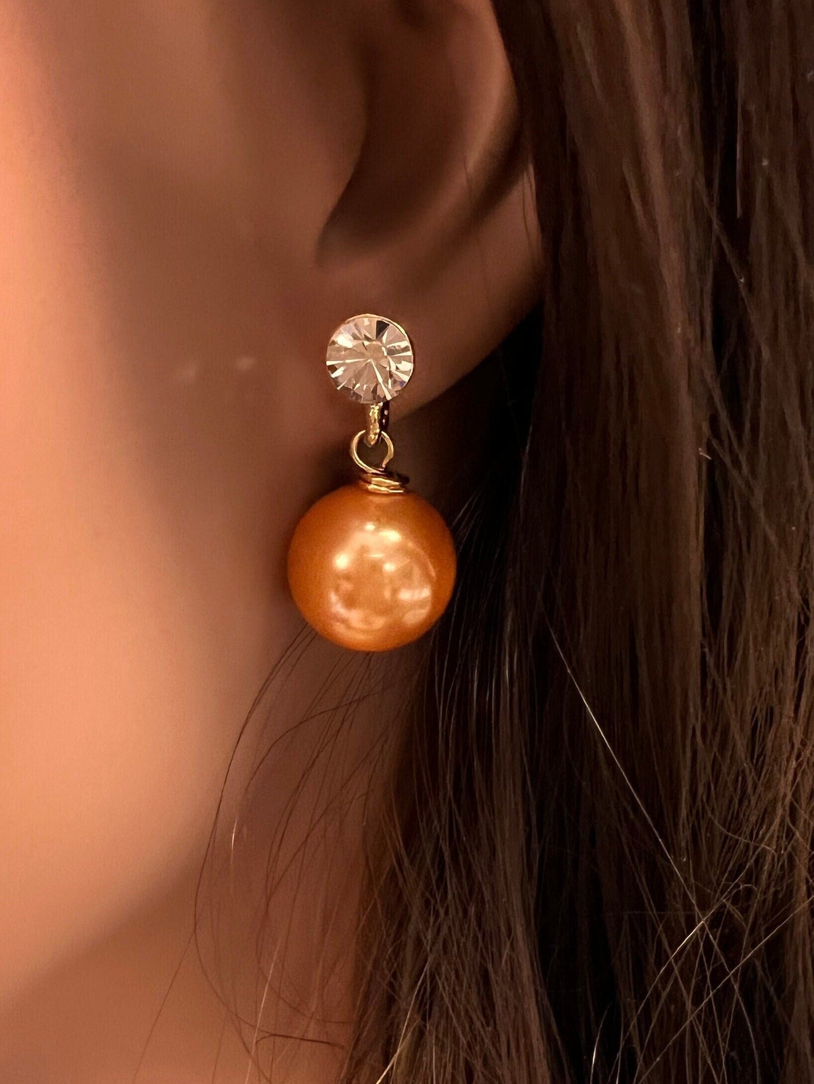 Honey Yellow South Sea Shell Pearl 12mm ,14mm Largre High Luster Earrings, Leverback or Crystal post , Bridal, Gift for Her