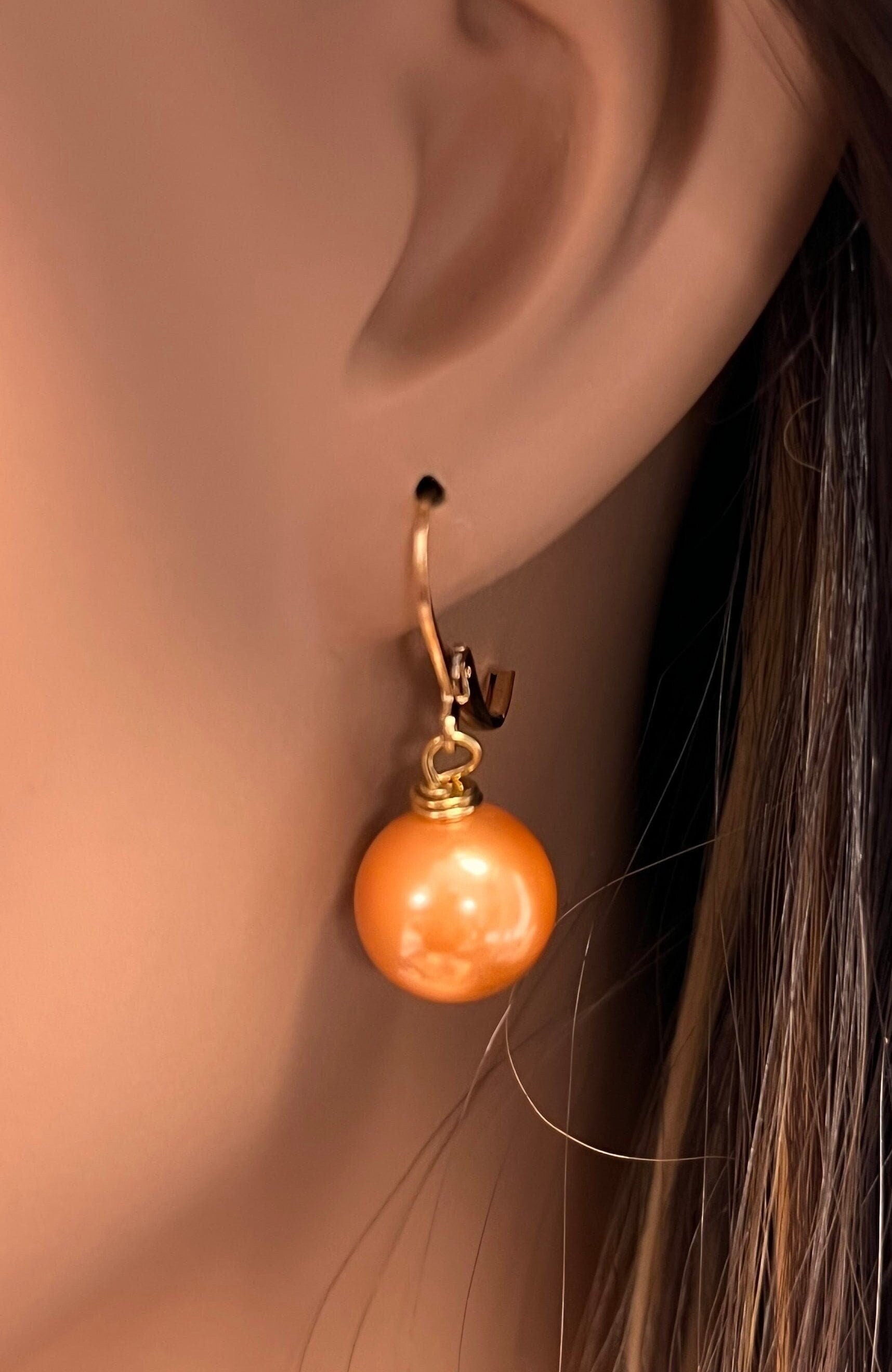 Honey Yellow South Sea Shell Pearl 12mm ,14mm Largre High Luster Earrings, Leverback or Crystal post , Bridal, Gift for Her