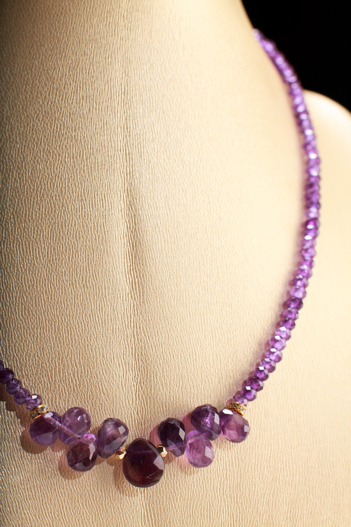 Natural Amethyst Faceted Briolette accent with Teardrop centerpiece 16&quot; Necklace with 2&quot; Extension Chain