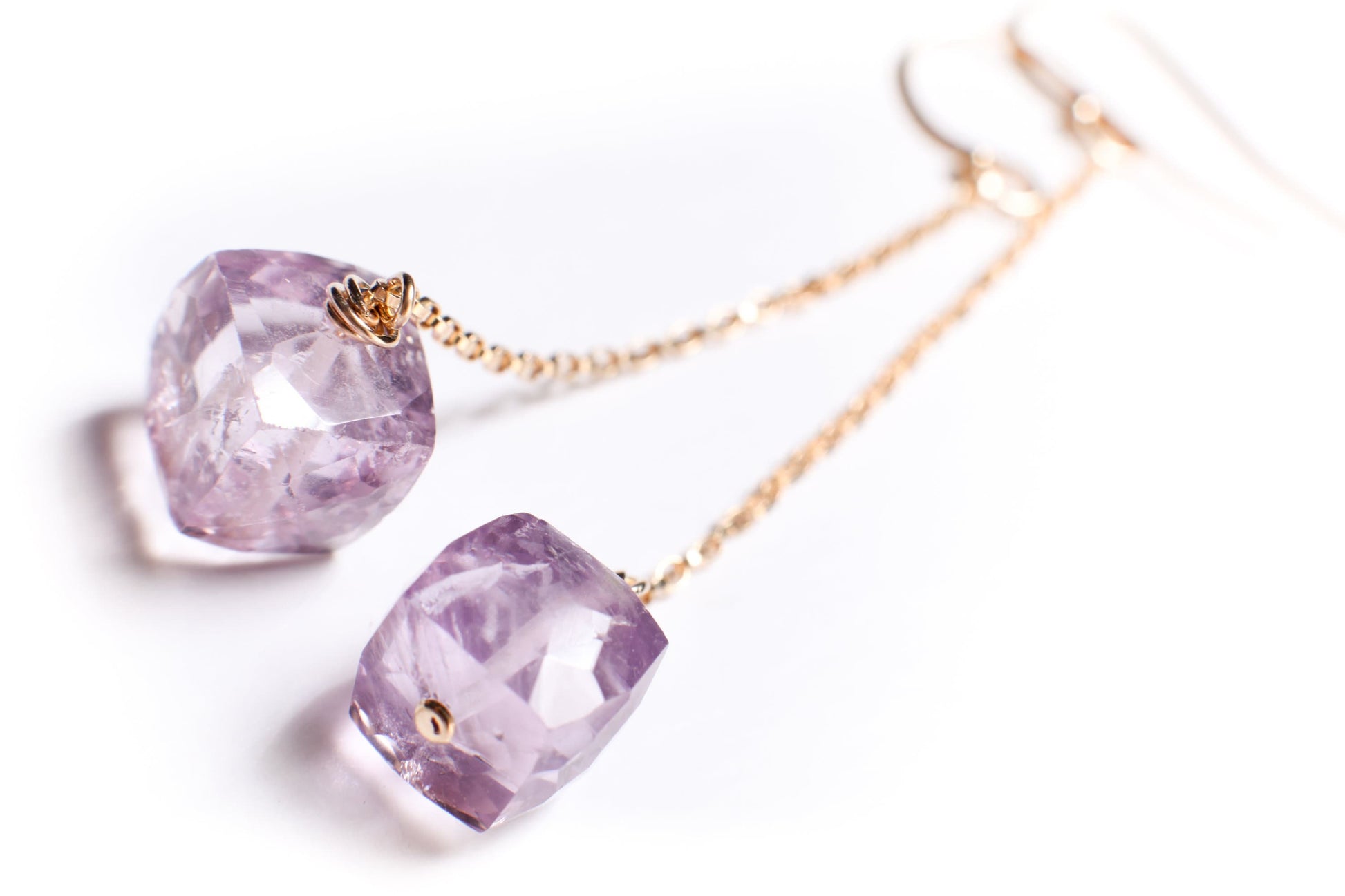 Pink Amethyst 9mm Cube dangling in 14K Gold Filled box Chain and EarWire,Soothing Gem, Natural AAA Amethyst Square are ice Cut gems. Gift