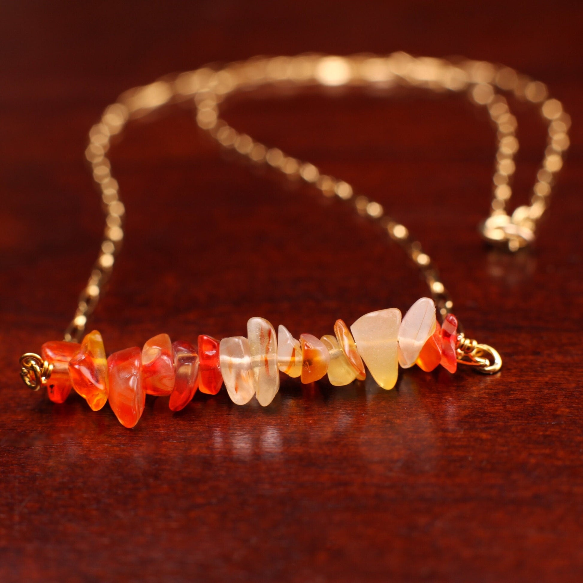Natural Carnelian 5-10mm Raw Freeform Chips in 14K Gold Filled or 925 Sterling Silver Bar Necklace, Healing Crystal,Chakra,August Birthstone