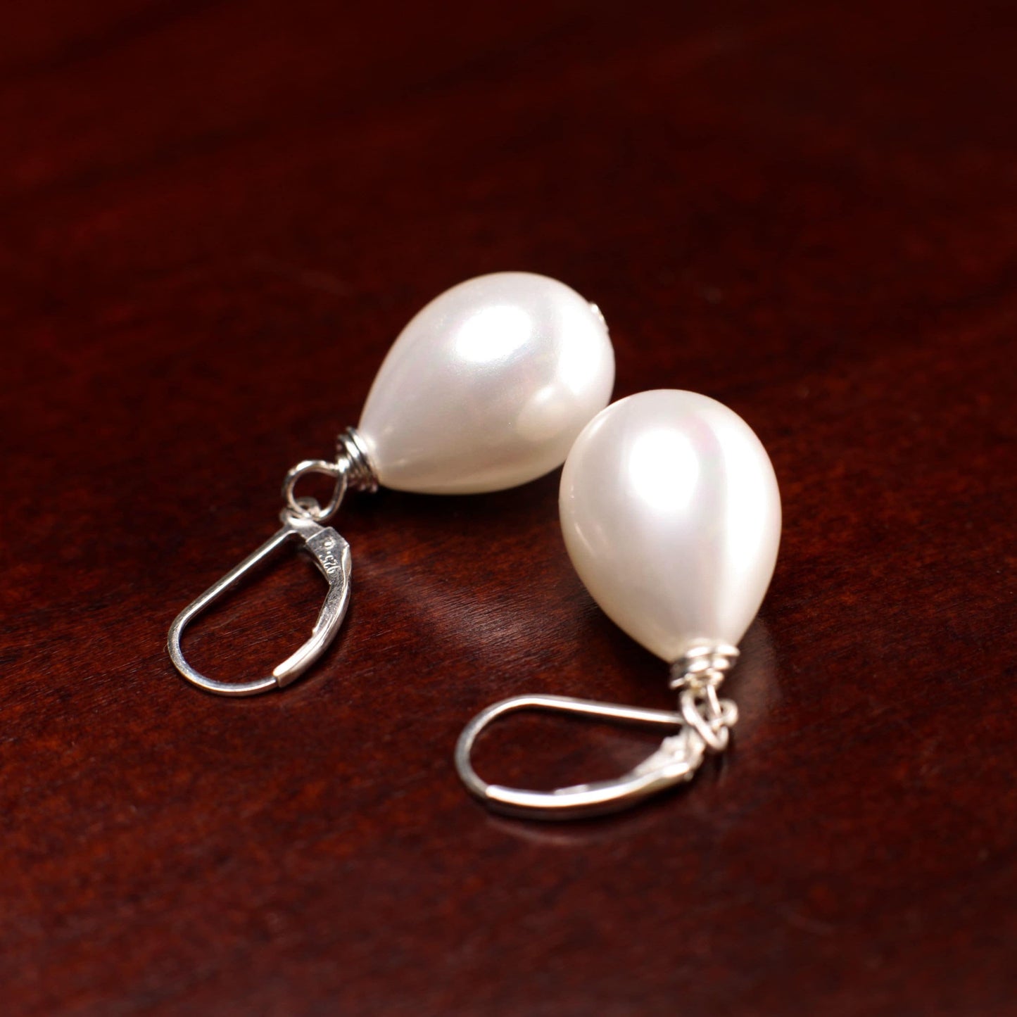 White South SeaShell Pearl drop 14x20mm Large High Luster Briolette 925 Sterling Silver,14k Gold Filled Leverback Earrings, Elegant ,Bridal.