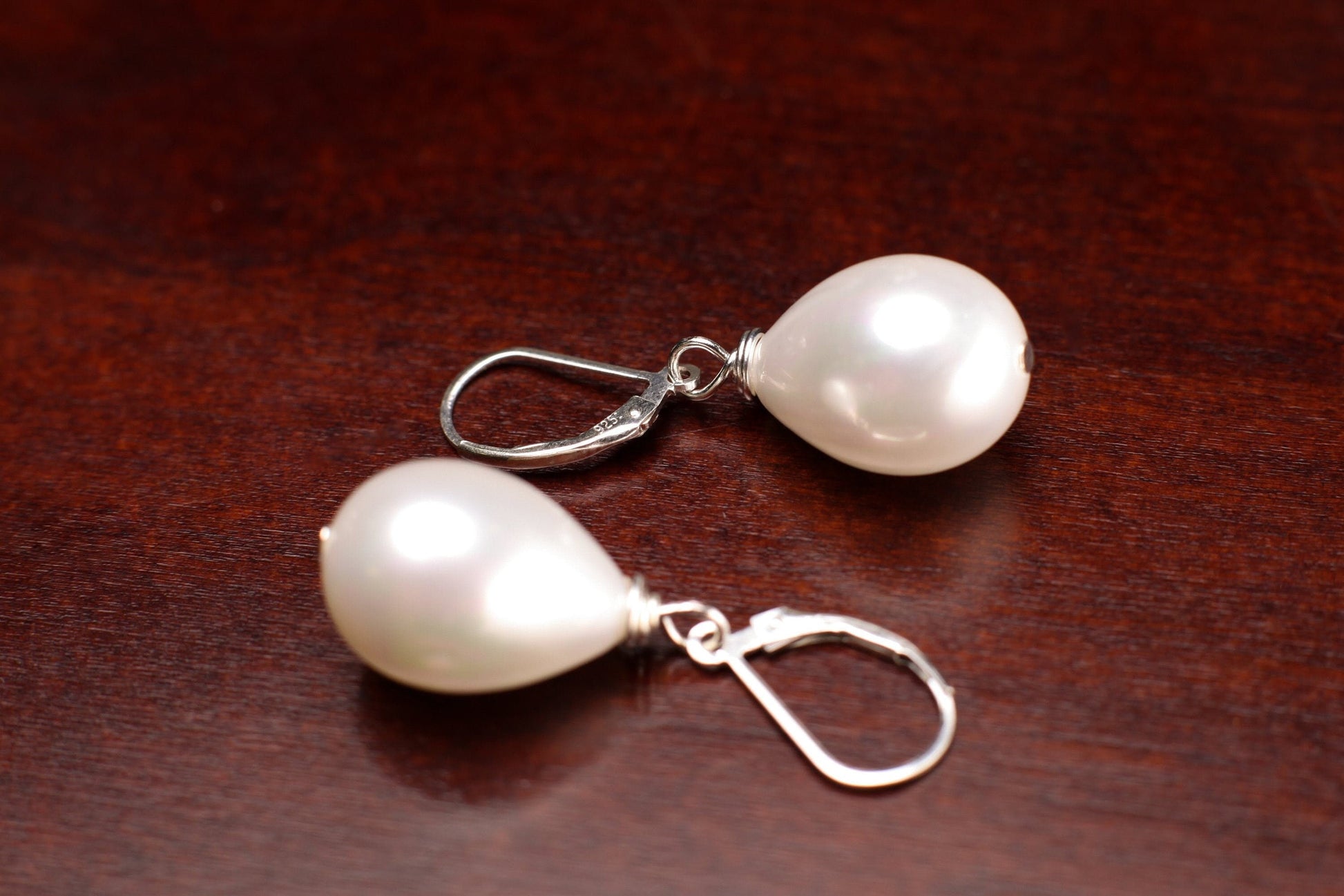 White South SeaShell Pearl drop 14x20mm Large High Luster Briolette 925 Sterling Silver,14k Gold Filled Leverback Earrings, Elegant ,Bridal.