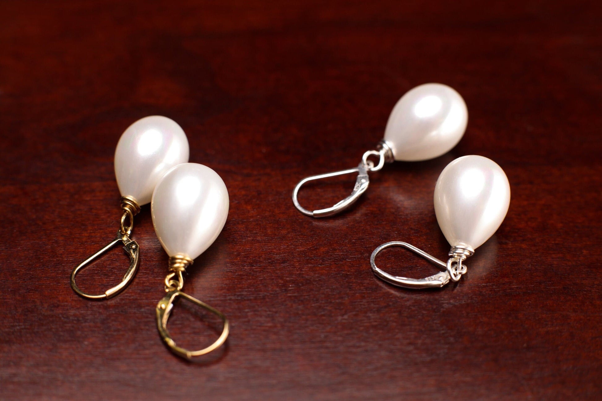 White South SeaShell Pearl drop 14x20mm Large High Luster Briolette 925 Sterling Silver,14k Gold Filled Leverback Earrings, Elegant ,Bridal.