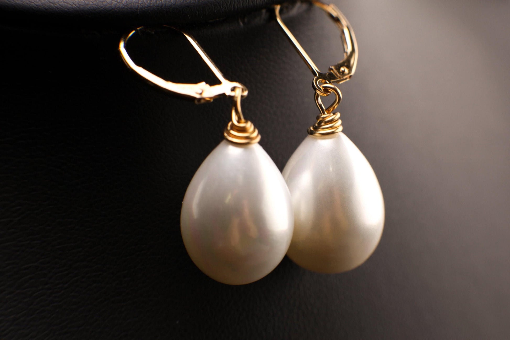 White South SeaShell Pearl drop 14x20mm Large High Luster Briolette 925 Sterling Silver,14k Gold Filled Leverback Earrings, Elegant ,Bridal.
